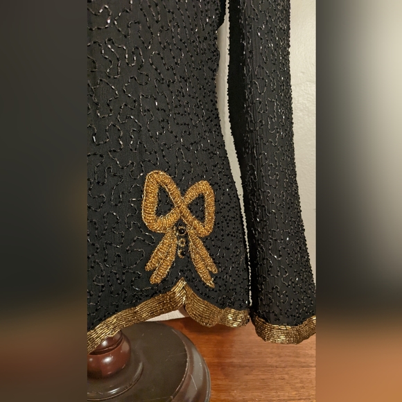 Vintage Night Vogue silk and beaded long sleeve top - Picture 3 of 9